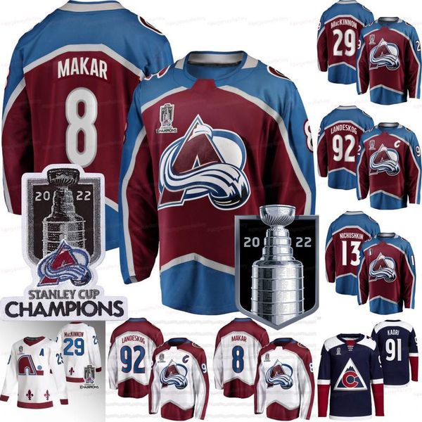 

hockey colorado cale makar 2022 stanley cup champions avalanche jersey nathan mackinnon nazem kadri gabriel landeskog valeri nichushkin rant, Black;red