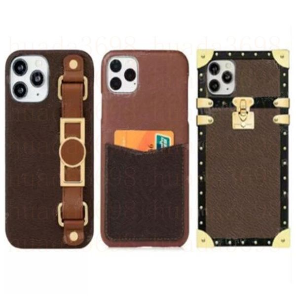 

Fashion Classic Designer Phone Cases for iPhone 14 14pro 14plus 13 12 11 pro max Xs XR Xsmax Leather Wristband Luxury Cellphone Cover Card, #8 brown grid l