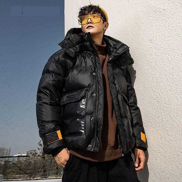 

white down jacket 2022 new warm insulated men winter short clothing, Black