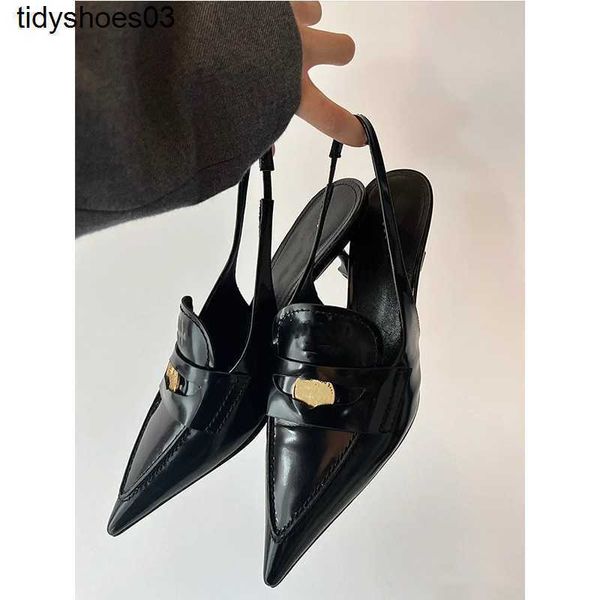 

women designers rois miu women's 2022 catwalk style baotou shallow stiletto heel slingbacks crystal-studded pumps, Black