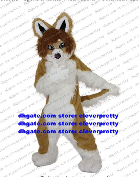 

brown long fur furry fox mascot costume husky dog wolf fursuit cartoon character image advertising highs qualitys zz7564, Red;yellow