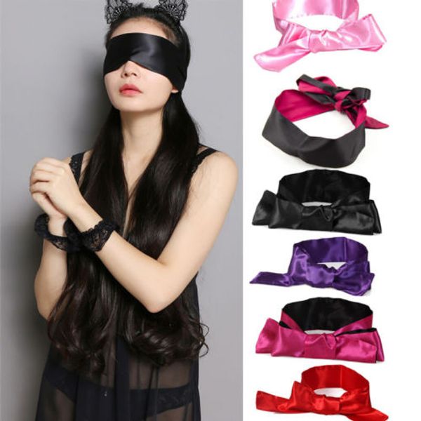 

costumes silk satin eye mask erotic accessories restraints role play blindfold bdsm handcuffs wrist bondage games toys co, Black