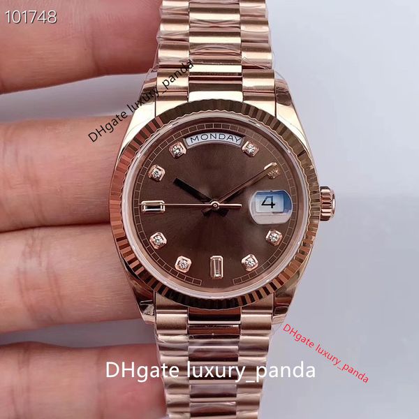 

tw ceramic men's watches week calendar automatic mechanical watch 36mm 3255 movement luminous sapphire 904l luxury gold silver bracelet, Slivery;brown