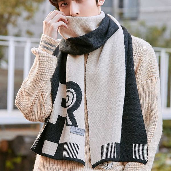 

winter knitting mens scarf imitation cashmere wool color matching, Blue;gray
