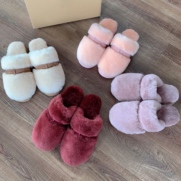 

paseo flat comfort slippers shearling fur warm indoor slides winter sandal wool women shoes platform plush furry sandals fluffy outdoor slee, Black