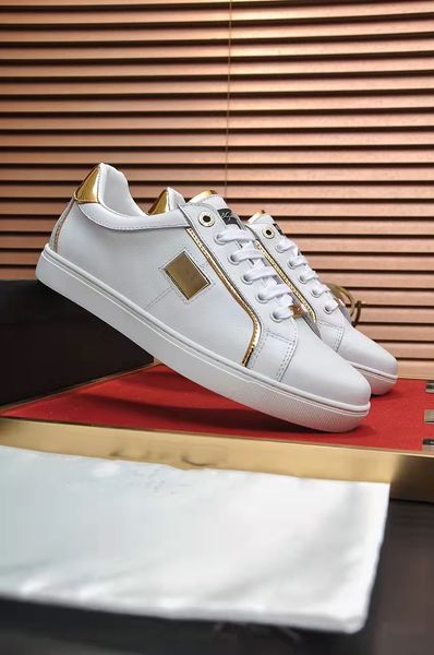 

23w/f elegant couple sneakers shoes calfskin nappa portofin trainers with lettering branded pearl studs men skateboard walking eu38-45, Black