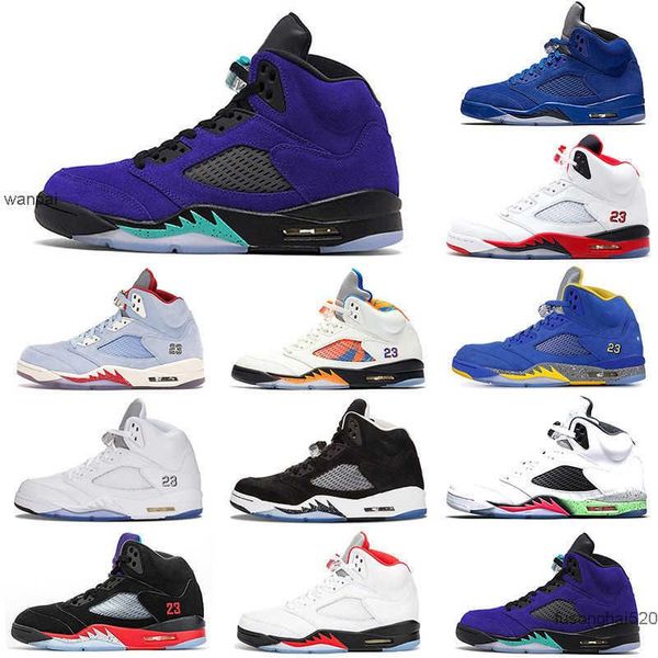 

basketball shoes fire red alternate grape blue suede royal metallic silver 2022 2022 original 5 5s men international flight laney oreo j, Black