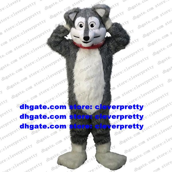 

long fur furry grey wolf mascot costume husky dog fursuit cartoon character trade exhibition business anniversary zx662, Red;yellow