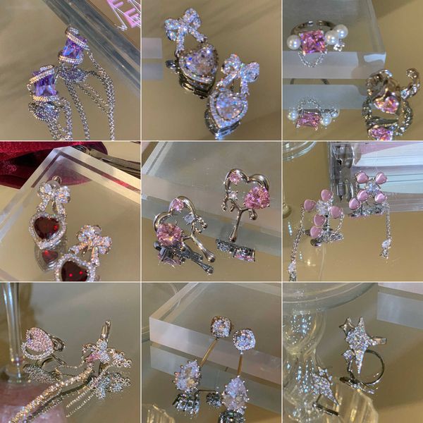 

925 silver needle micro set zircon earrings female ins style design treasure earrings, Golden