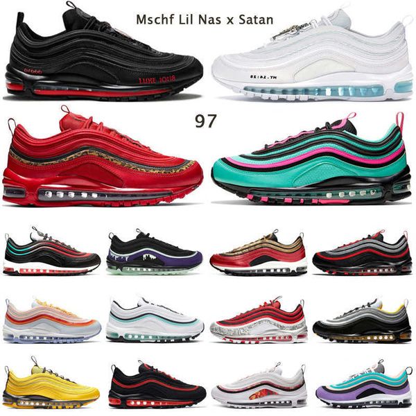 

running shoes mens trainer outdoor sneakers triple black white bright violet reflective bred men women mschf lil nas x satan
