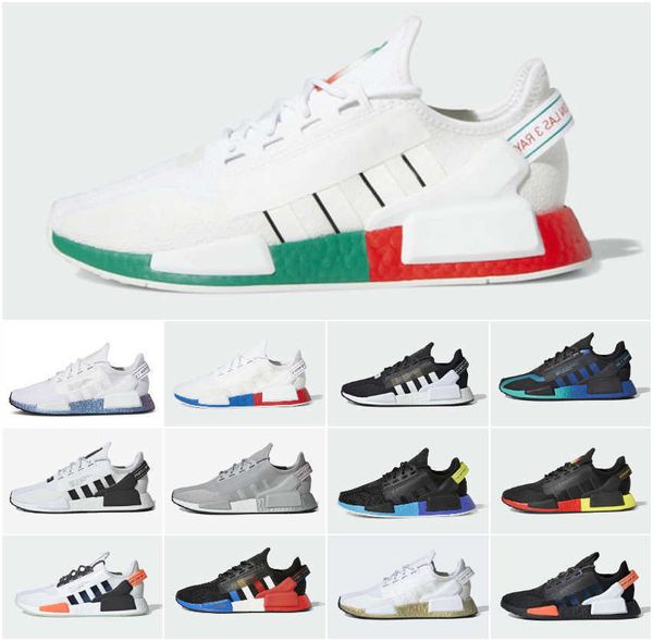 

og casual shoes trainers sneakers white speckled dazzle camo gradient neon bright volt metallic gold 2022 mens womens nmds r1 v2 aqua tones, Black