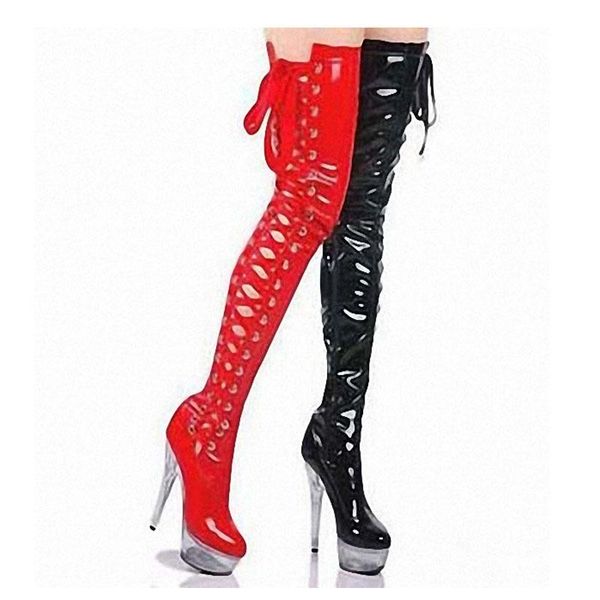 

customize ladies 6 inch over the knee thigh high boots cross lace up gladiator boots for women platform shoes boots d0137 psv, Black