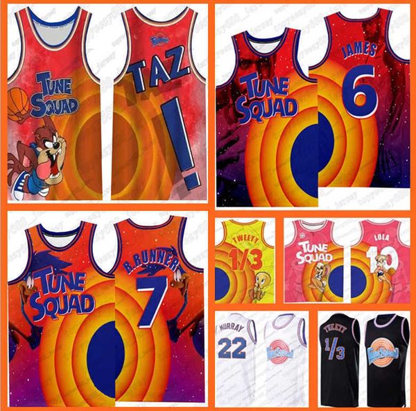 

space jam tunes squad mens r.runner lebron movie james jersey bugs bunny michael d.duck taz 1/3 tweety 22 bill murray 10 lola basketball, Black;red