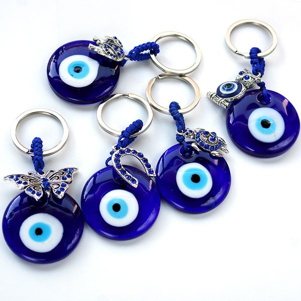 

greece turkish blue evil eye keychain pendant diamond set devil's eye jewelry bags keychains accessories gift, Silver