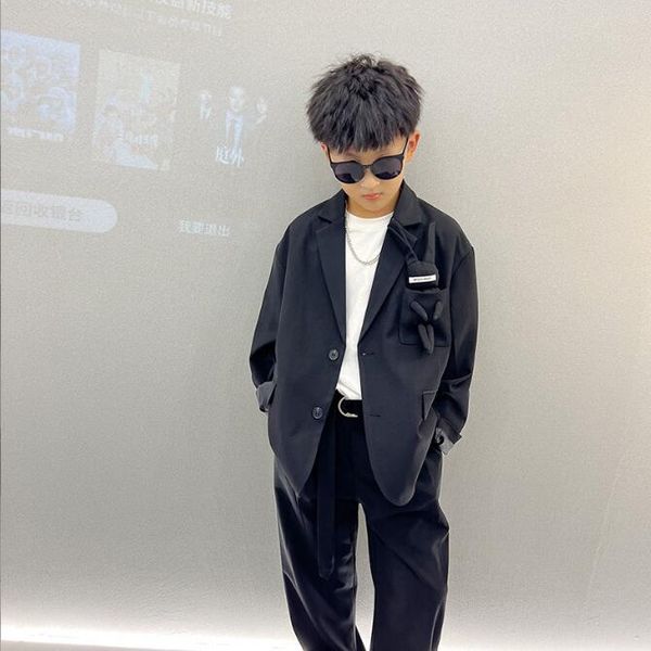 

clothing sets boys' suit 2022 autumn new children's loose fashion handsome small suit two-piece set, White