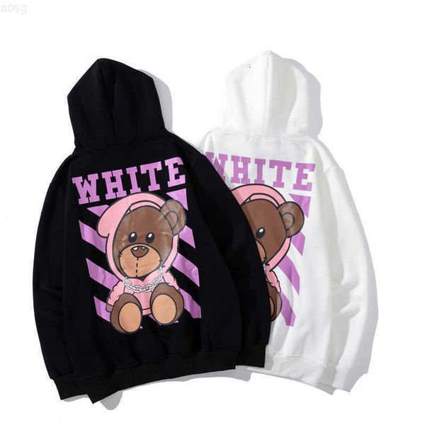 

hoodies men's fleece off style autumn winter violent bear print white street hip hop and women's hooded plush sweater 5or7, Black;brown