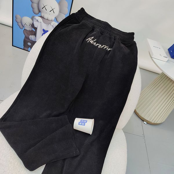 

casual pants corduroy letter embroidery women's 1 straight plus size, Black