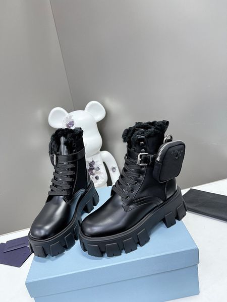 

winter fashion luxury designer boots knee flip leather warm woman boot cowgirl waterproof combat chelsea rain snow 0713, Black