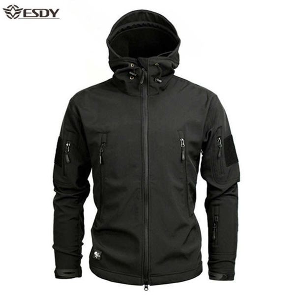 

men's hoodies & sweatshirts fleece shark soft shell military tactical jacket men waterproof warm windbreaker us army clothing winter bi, Black