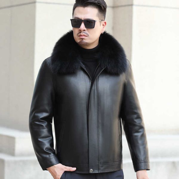 

winter men down jacket natural sheepskin collar fur plus size clothing, Black