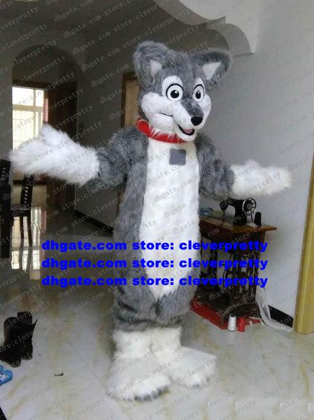 

long fur furry grey wolf mascot costume fox husky dog fursuit cartoon character fashionable morden wedding marriage zx138, Red;yellow