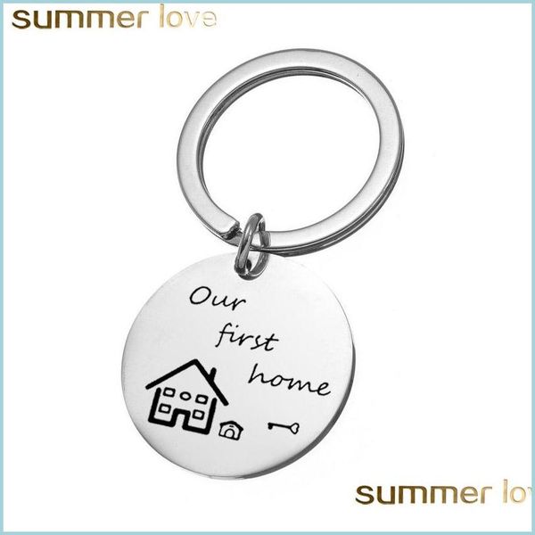 

key rings creative stainless steel keychain new home jewelry our first keys ring keychains lovers couples present housewarming drop d dhuce, Slivery;golden