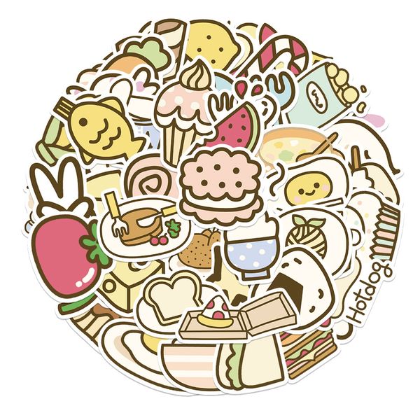 

50pcs mixed skateboard stickers food popcorn lemon for car lapipad bicycle motorcycle helmet ps4 phone kids toys diy decals pvc water bottle