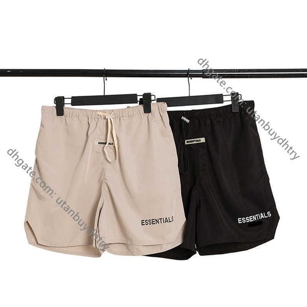 

22ss casual men's shorts essentials nylon shorts black brown letter print retro street fitness hip hop shorts men's sweatpants, White;black