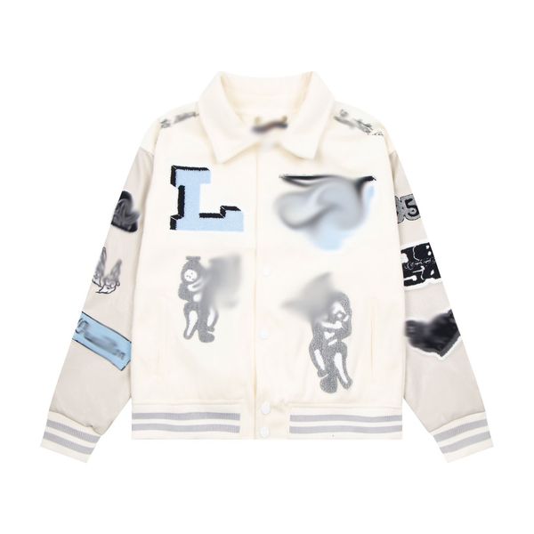 

fashion heavy industry embroidery splicing leather baseball suit design wool fabric couples style black gray sc off 0110008
