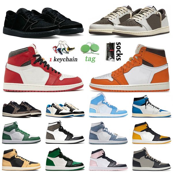 

new 1 1s high basketball shoes jumpman low shoe black phantom reverse mocha starfish lost found taxi dark mocha fragment mens women retro sn, White;red