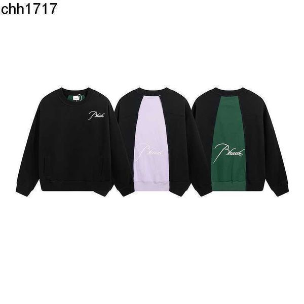 

new rhudes american splice street autumn and winter loose couple fashion brand pullover reverse car craft sweatshirt male, Black
