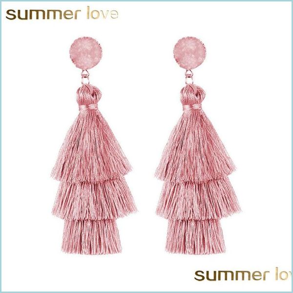 

charm new trendy 3 layered colorf tassel earrings handmade bohemia style resin stone dangle earring for women jewelry g dhnit, Golden