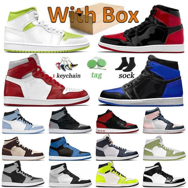 

classic jumpman 1 mens mid 1s basketball shoes heritage white lime patent bred off trainers women shadow cream dark chocolate visionaire ada, Black;white