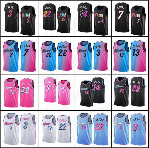 

miamis jimmy 22 butler tyler 14 herro heats jersey dwyane 3 wade basketball kyle lowry bam ado duncan robinson 7 13 55 pink black mens', Black;red