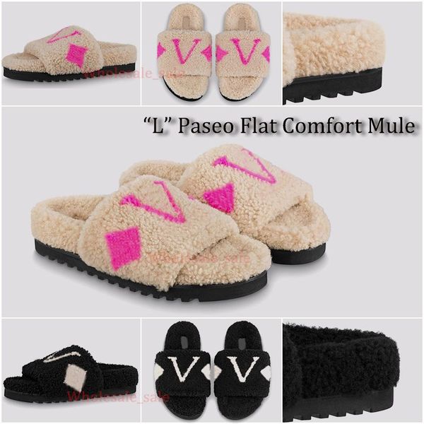 

2022 luxurys designers women slippers ladies wool slides winter fur fluffy furry letters sandals warm comfortable girl flip flop slipper, Black