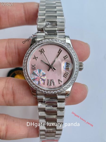 

4-style women's watches automatic mechanical watch 31mm 3255 movement 904l sapphire glass inlaid diamond ceramic luminous fashionable w, Slivery;brown