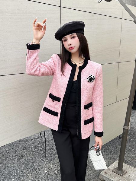 

chan new women's brand jacket ootd designer fashion grade autumn winter temperament logo tweed coat overcoat leisure women spring coats, Black;brown