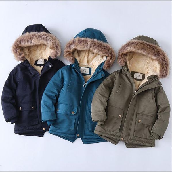 

kids designer clothes girls thick tench coats boys cotton-padded jackets winter velvet clothing windbreaker hooded coats warm outwear fashio, Blue;gray