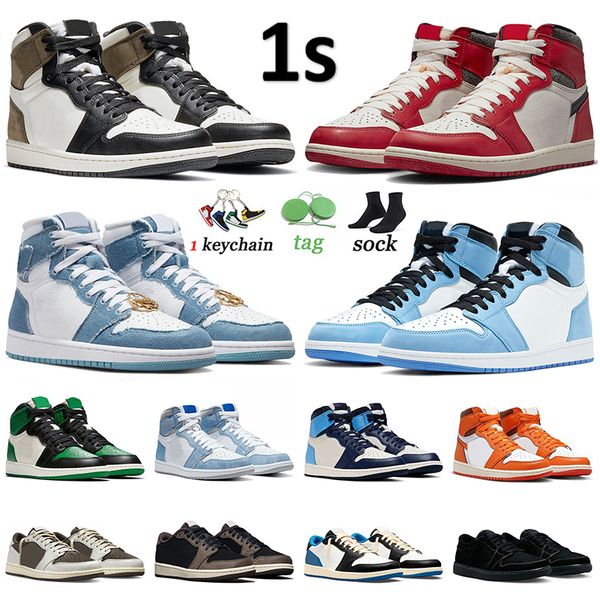 

jumpman 1 1s og basketball shoes high retro trainers dark mocha lost found denim university blue starfish reverse fragment low black phantom, White;red