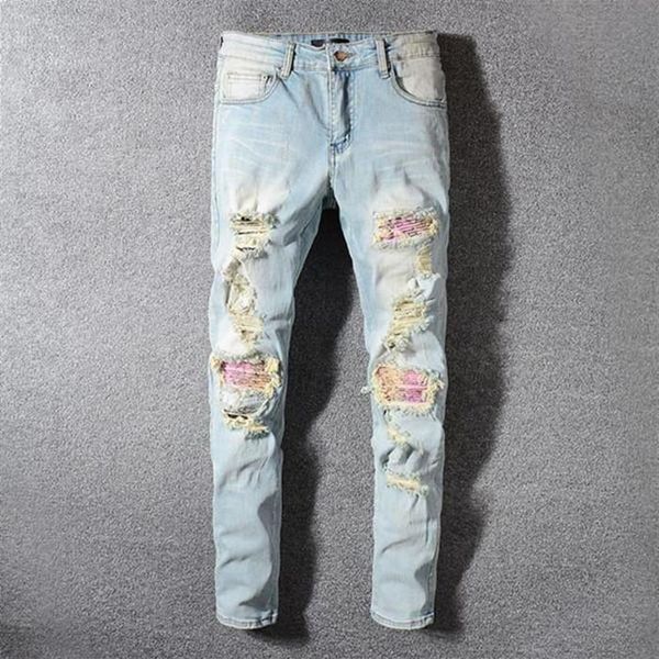 

embroidered mens jeans dragon skinny 21ss trousers men clothes slim bike motorcycle moto biker hip hop denim male jean size 28-38272q, Blue