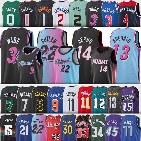 

miamis lebron james harden heats basketball jerseys stephen curry devin booker jayson tatum kevin durant luka doncic trae young ja morant, Black;red