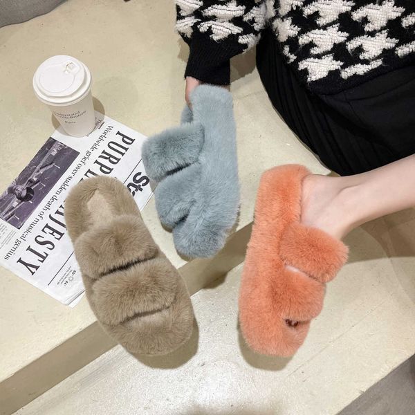 

slippers autumn and winter 2023 new large candy colored thick soled wool slippers for women to wear small height 0930, Black