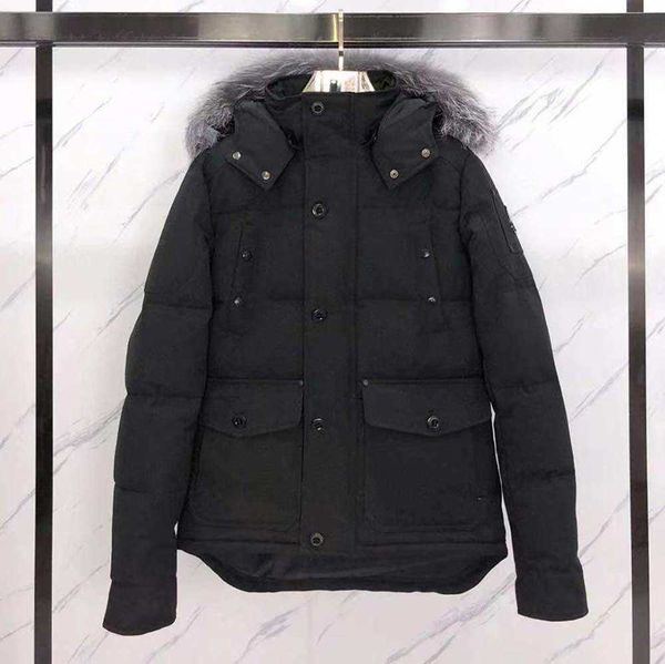 

men's down parkas long designes jacket winter coat cotton windbreaker big fur collar hooded moose coats thick warm parka puffer jack ra, Black