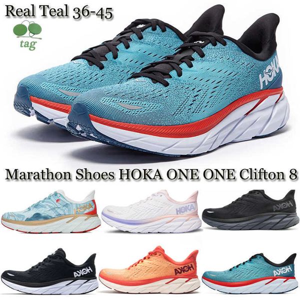 

og authentic sports shoe hoka one clifton 8 men and women lightweight running shoes with cushioning breathable antiskid outdoor marathon cas, Black