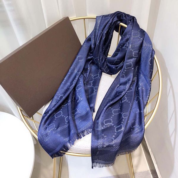 

women silk scarf fashion scarves elegant letters plaid design for man 6 color shawl long neck, Blue;gray