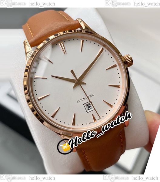 

40mm master ultra thin 1232510 automatic mens watch white dial q1232510 rose gold case brown leather strap watches hellowatch e200b7, Slivery;brown
