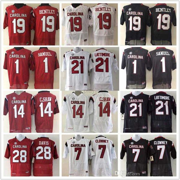 

american college football wear mens kids 1 deebo samuel 19 jake bentley 7 jadeveon clowney 14 c.shaw marcus lattimore south carolina gamecoc, Black