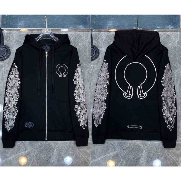 

ch hoodies fashion designer men's jackets brand luxury zipper sweatshirts horseshoe cross print ch hoodies men women coat casual pullo, Black