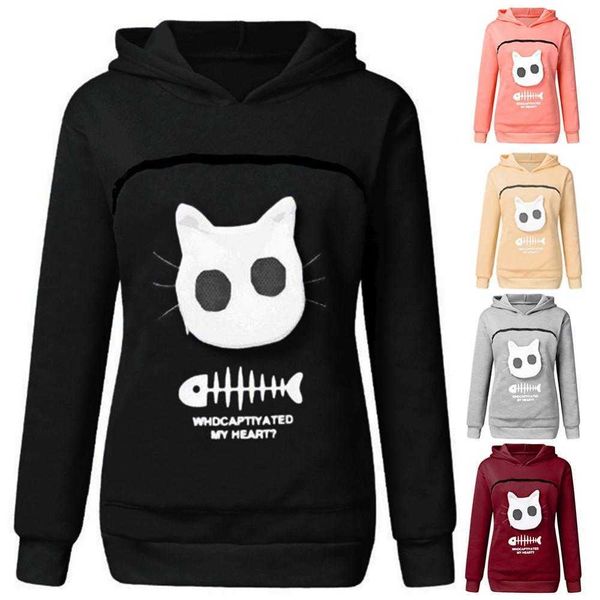 

pet carrier thicken shirts cats lovers hoodie kangaroo dog paw pullovers cuddle pouch sweatshirt pocket animal ear hooded, Black