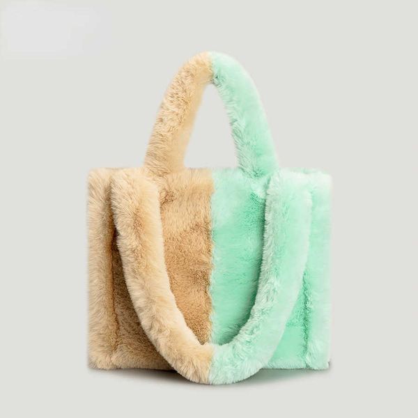 

totes stuff sacks plush handbag women's simple color contrast fur handbag candy color tote bag fashion trend shoulder bag 221009